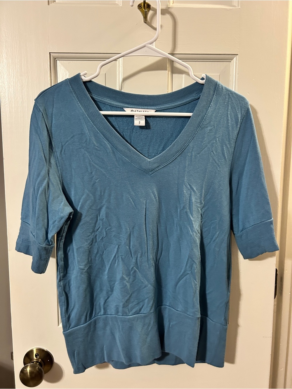 Athleta Teal V-Neck Short Sleeve Knit Top
